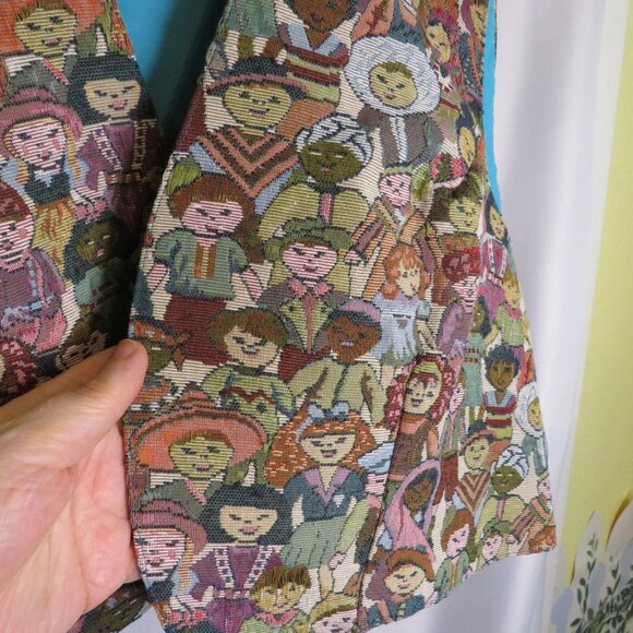Vintage "Kids Around the World" Tapestry Vest, Size Large UNISEX (TEACHERS) - Picture 4 of 8